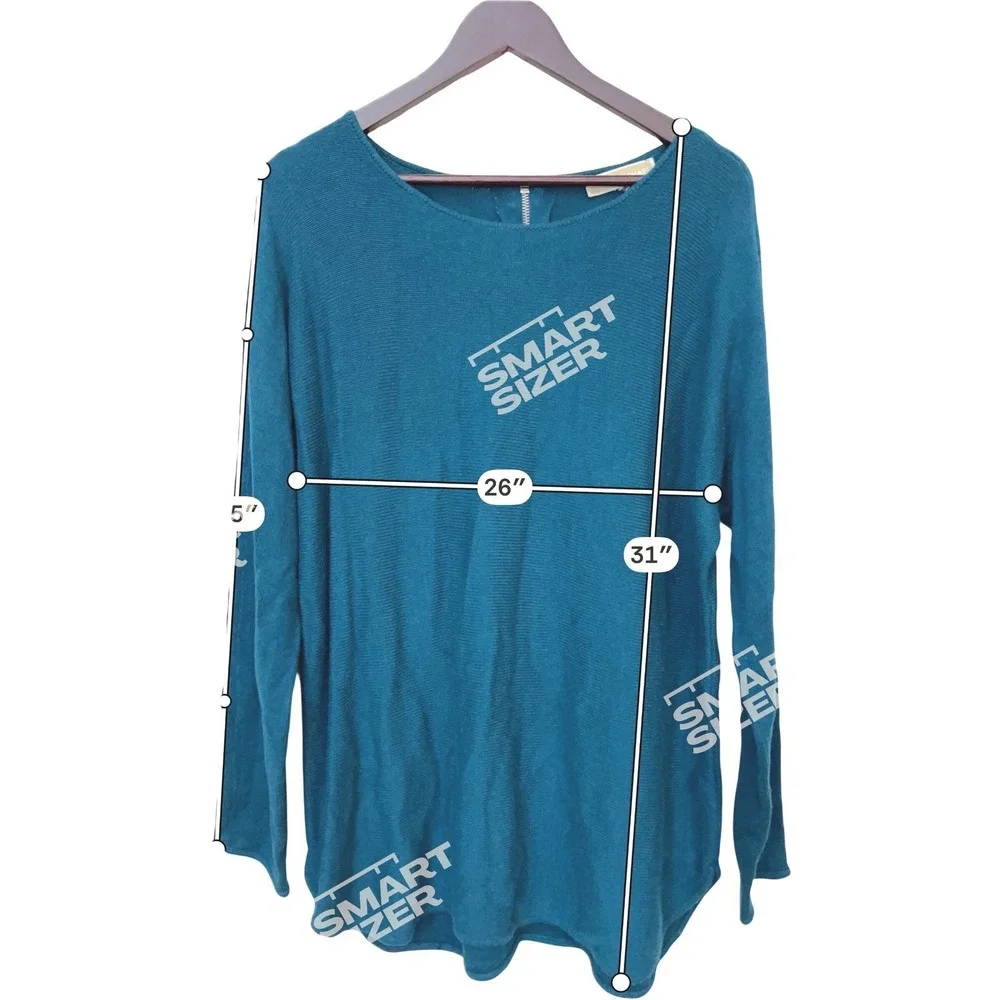 Michael Kors Tunic Women XL Teal‎ Ribbed Knit Exposed Back Zipper Oversized Chic